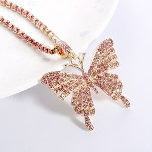 New! Pink Butterfly Necklace